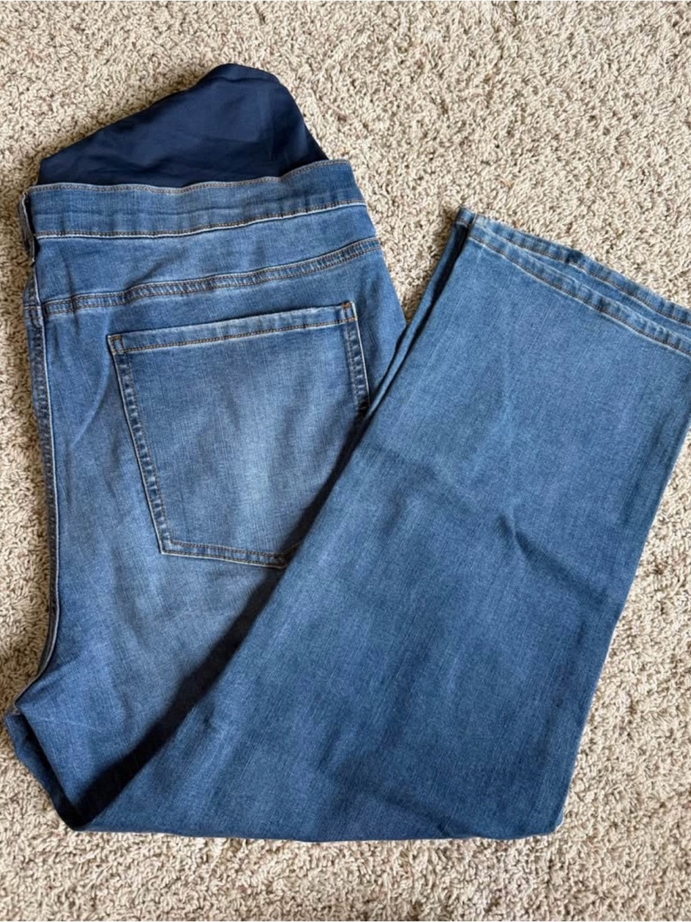 Straight Leg Maternity Jeans in Blue with Navy Panel